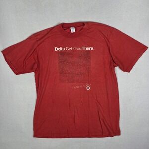 Vintage 70s Delta Airlines T Shirt Mens XL Red Jerzees Russell Single Stitch